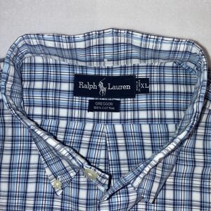 Ralph Lauren Mens GREGGOR Plaid Short Sleeve Button Down Shirt XL Blue White